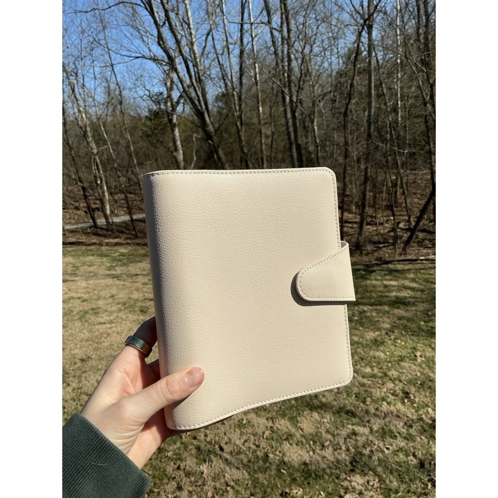 Cream Faux Leather Planner Notebook with Snap Closure